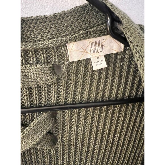 Pinque Green long sleeve Open front Braided back Womens Cardigan Size Medium - Picture 3 of 5